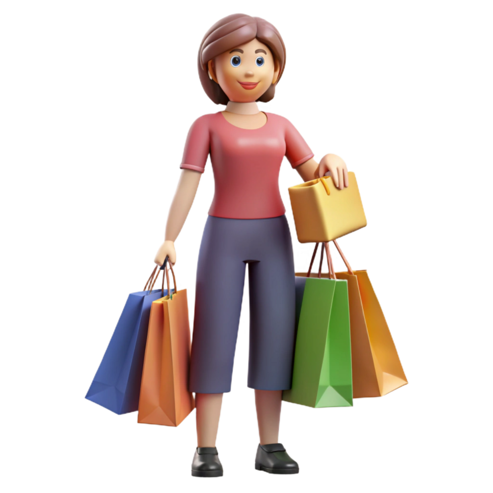 dramatic minimalist Woman with shopping bags, professional png
