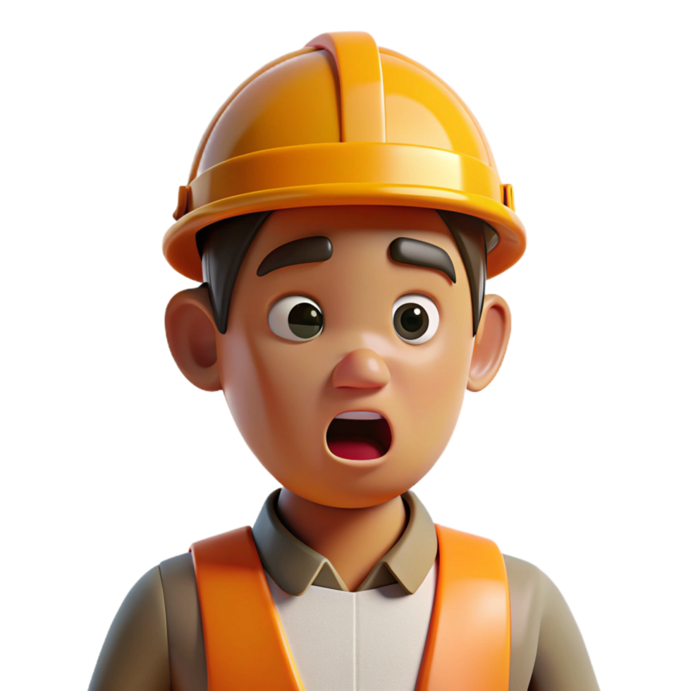 magnificent artistic Confused construction worker wearing hard hat, detailed png