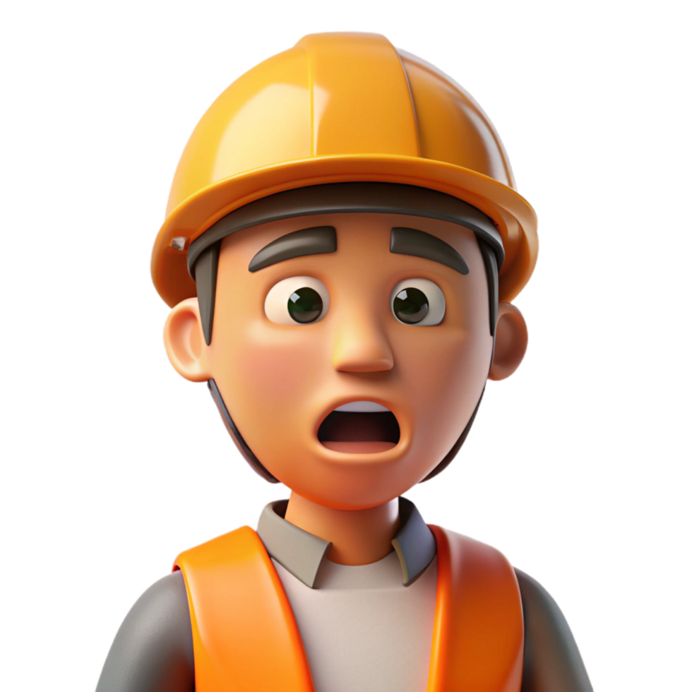 serene rustic Confused construction worker wearing hard hat, premium png