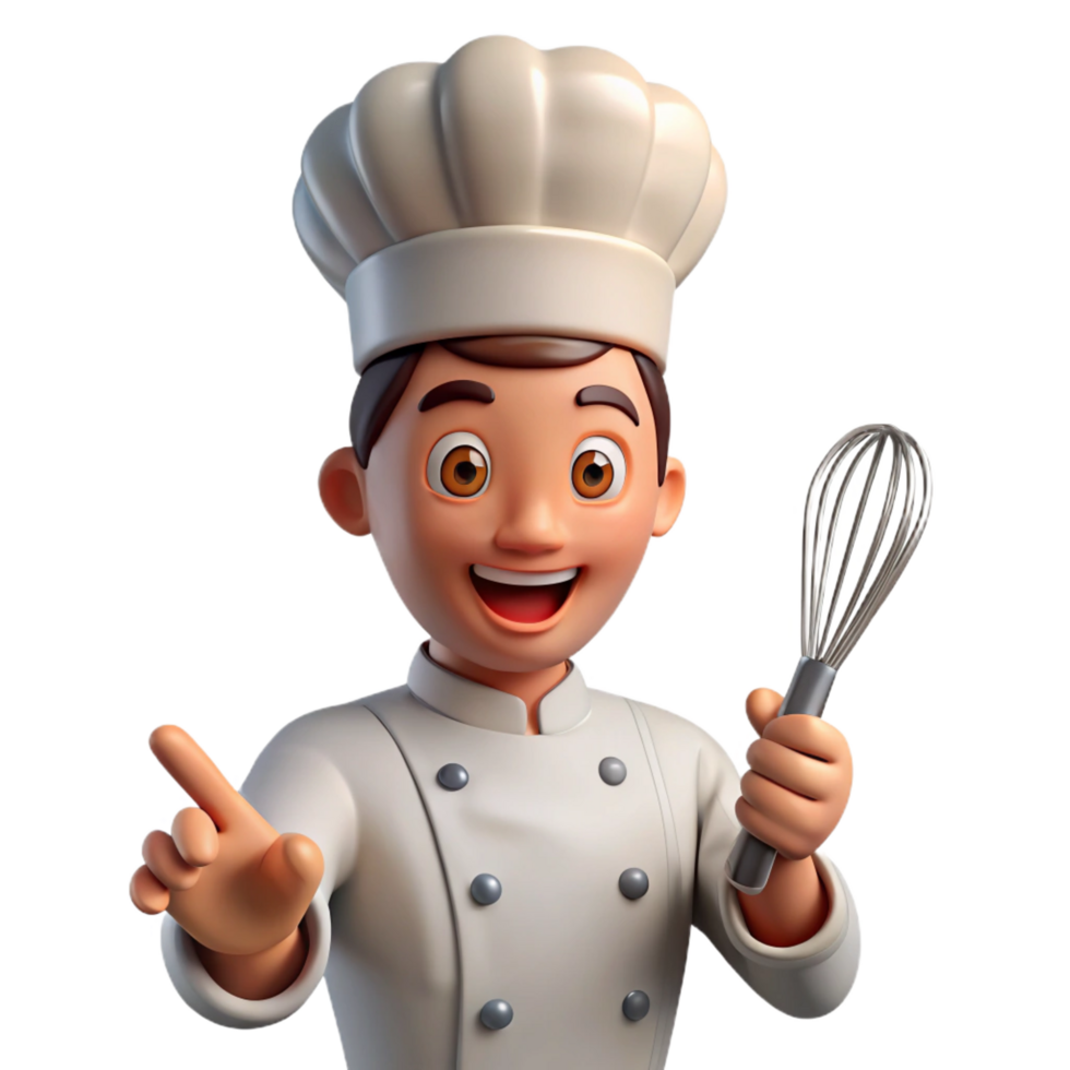 dramatic minimalist Excited chef holding a whisk, exclusive png