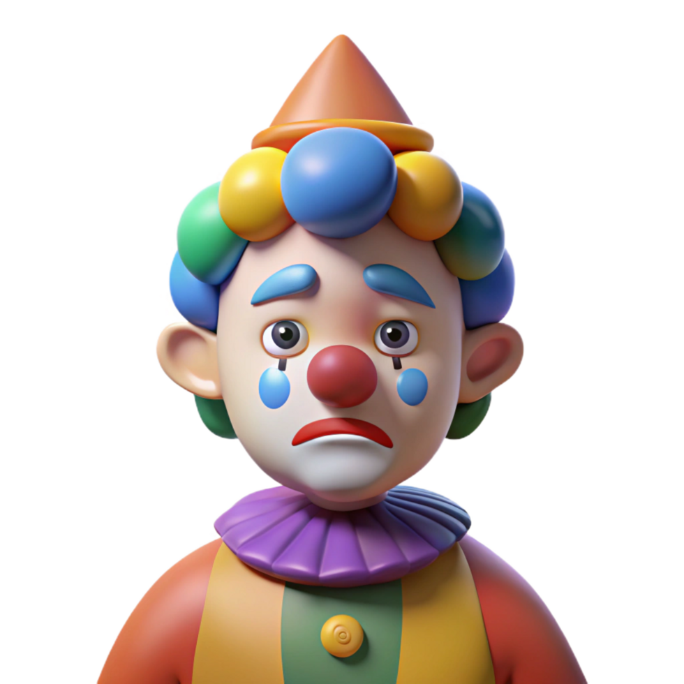 dramatic classic Sad clown with colorful makeup, 4K png