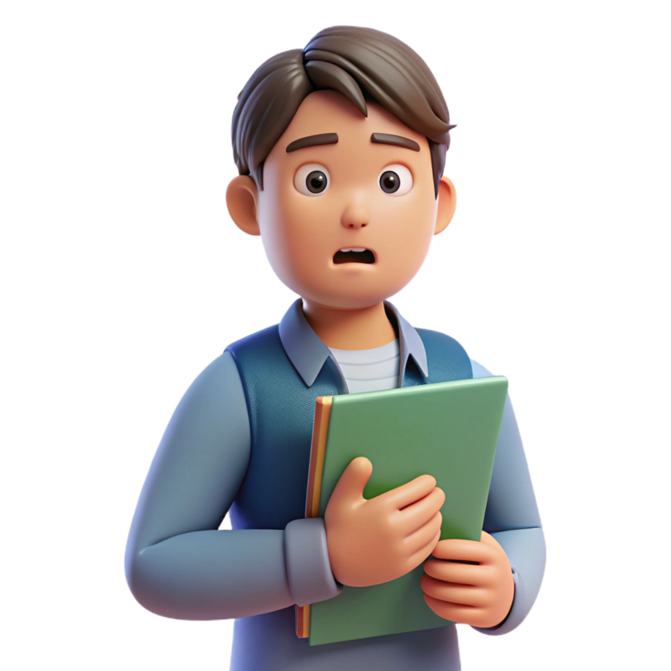 impressive vintage Worried student holding a textbook, detailed png