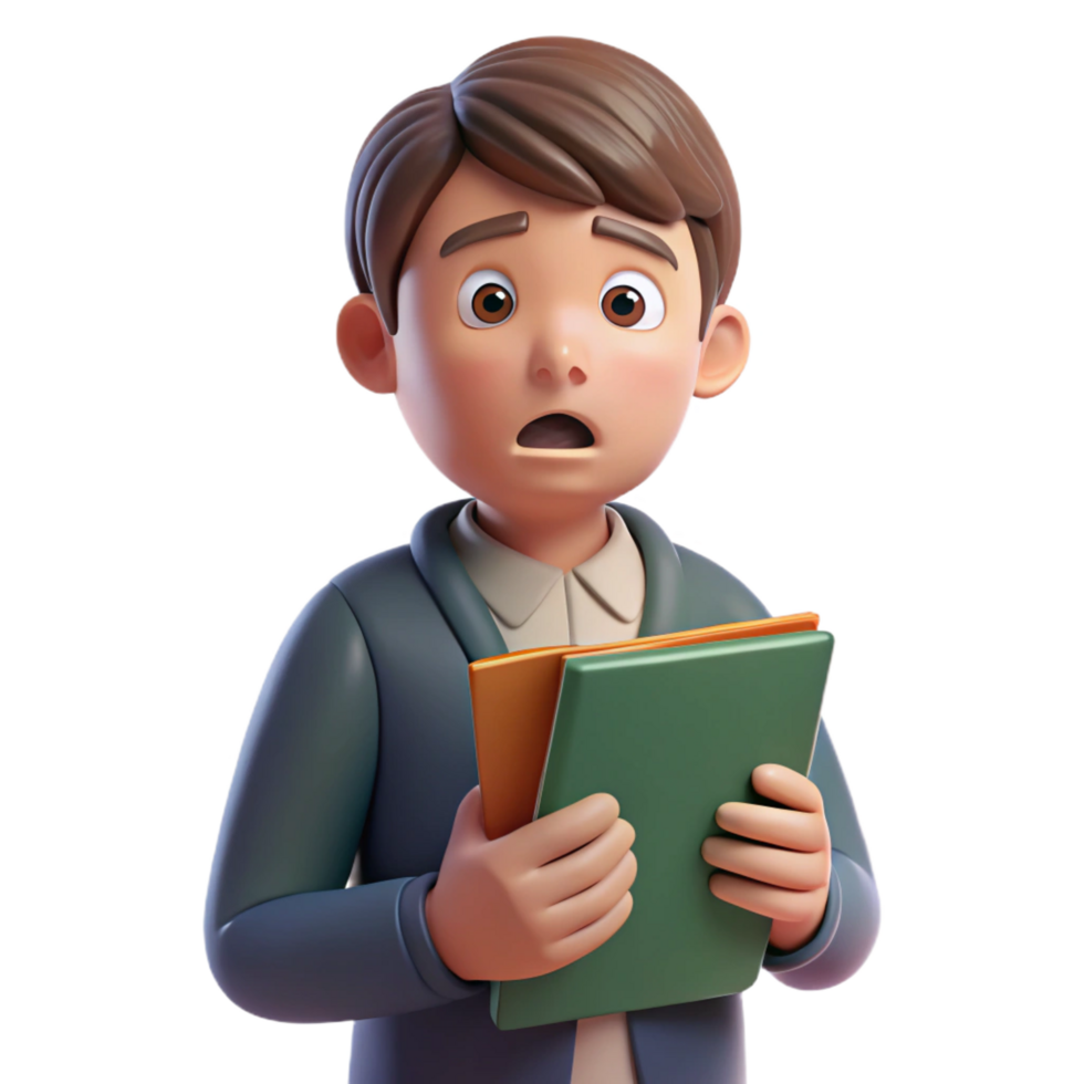 magnificent artistic Worried student holding a textbook, premium png