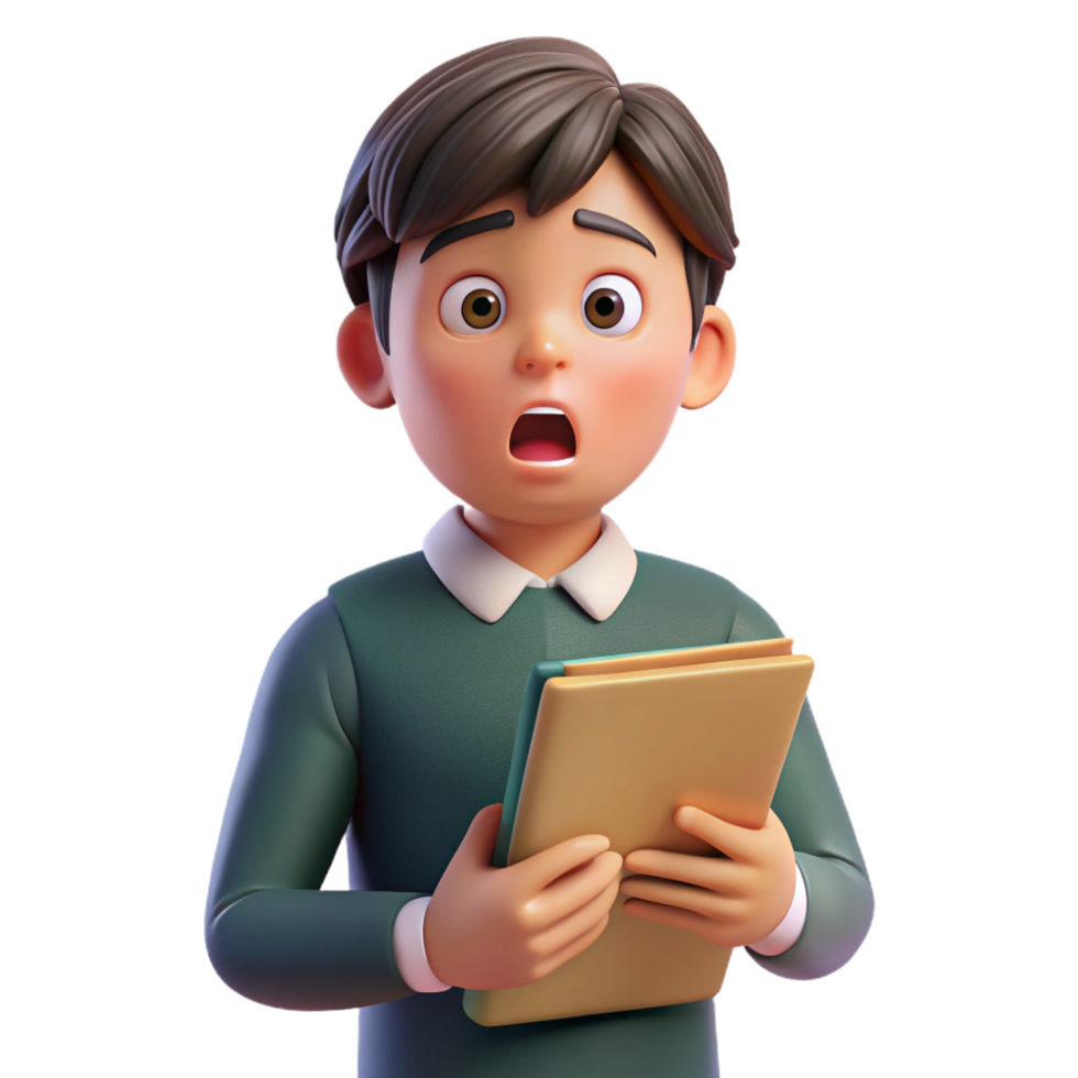 wonderful abstract Worried student holding a textbook, high quality png