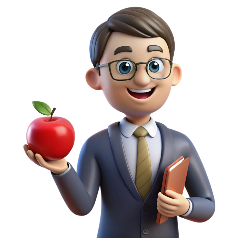 impressive contemporary Dedicated teacher holding an apple, premium png