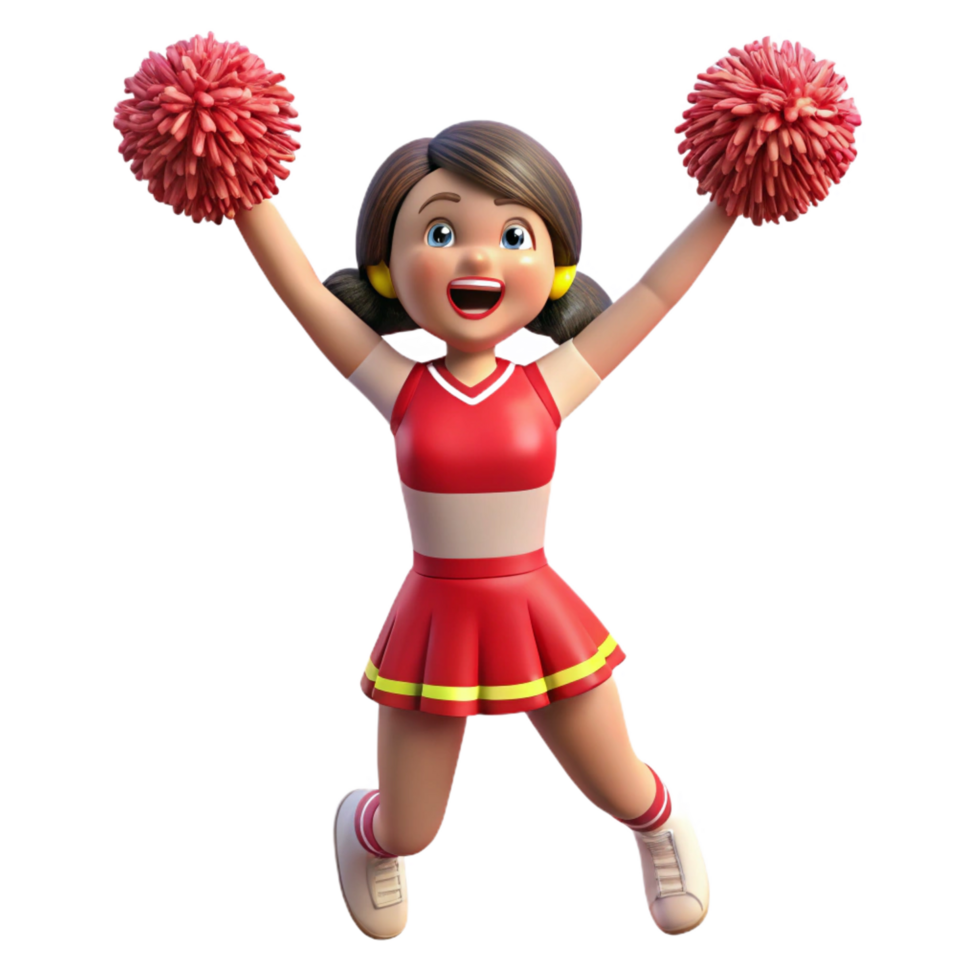 beautiful rustic Cheerful cheerleader with pom-poms, 4K png