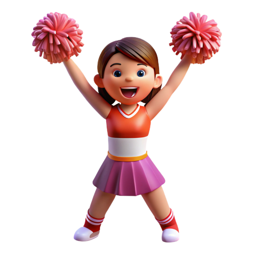 elegant modern Cheerful cheerleader with pom-poms, authentic png