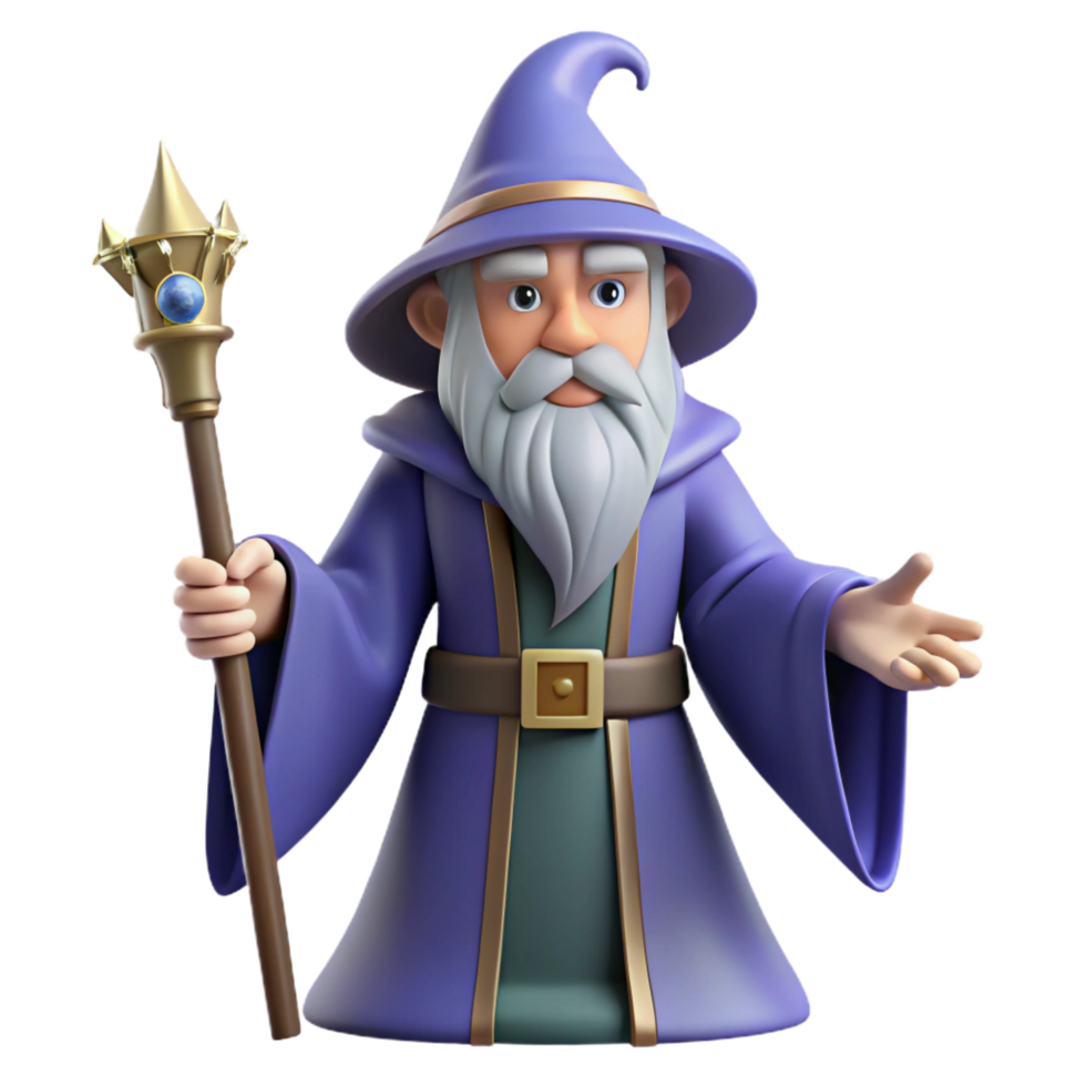 beautiful artistic Merlin, wizard, Arthurian legend, holding staff high resolution png