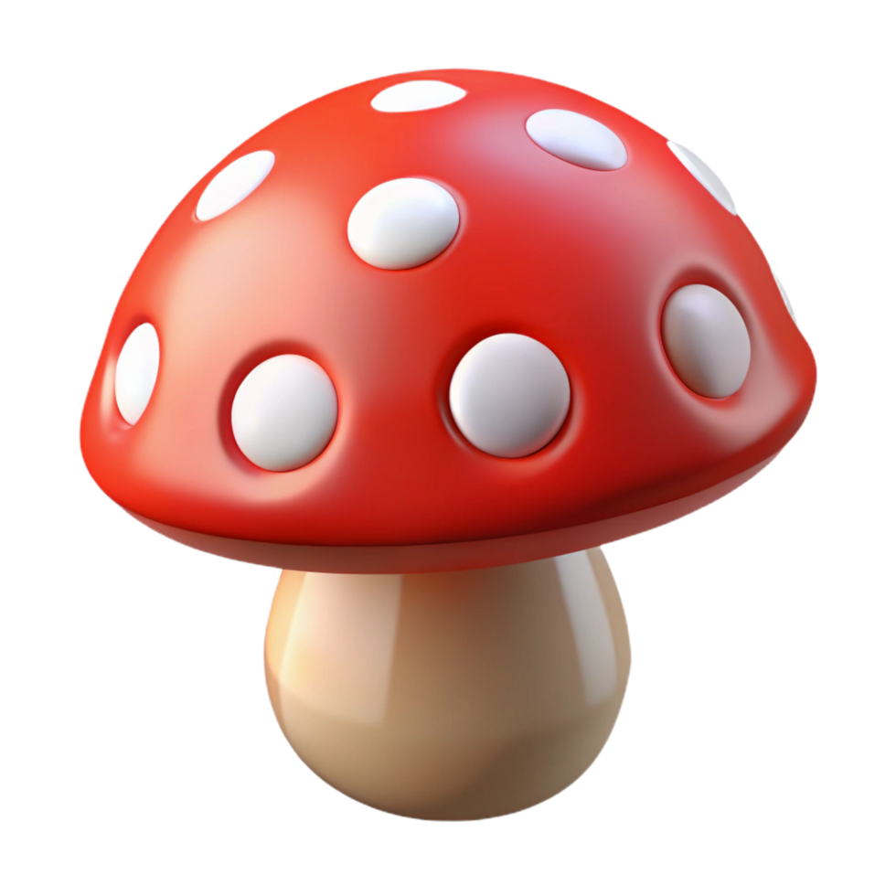beautiful creative A single, poisonous mushroom, vibrant red with white spots high resolution png