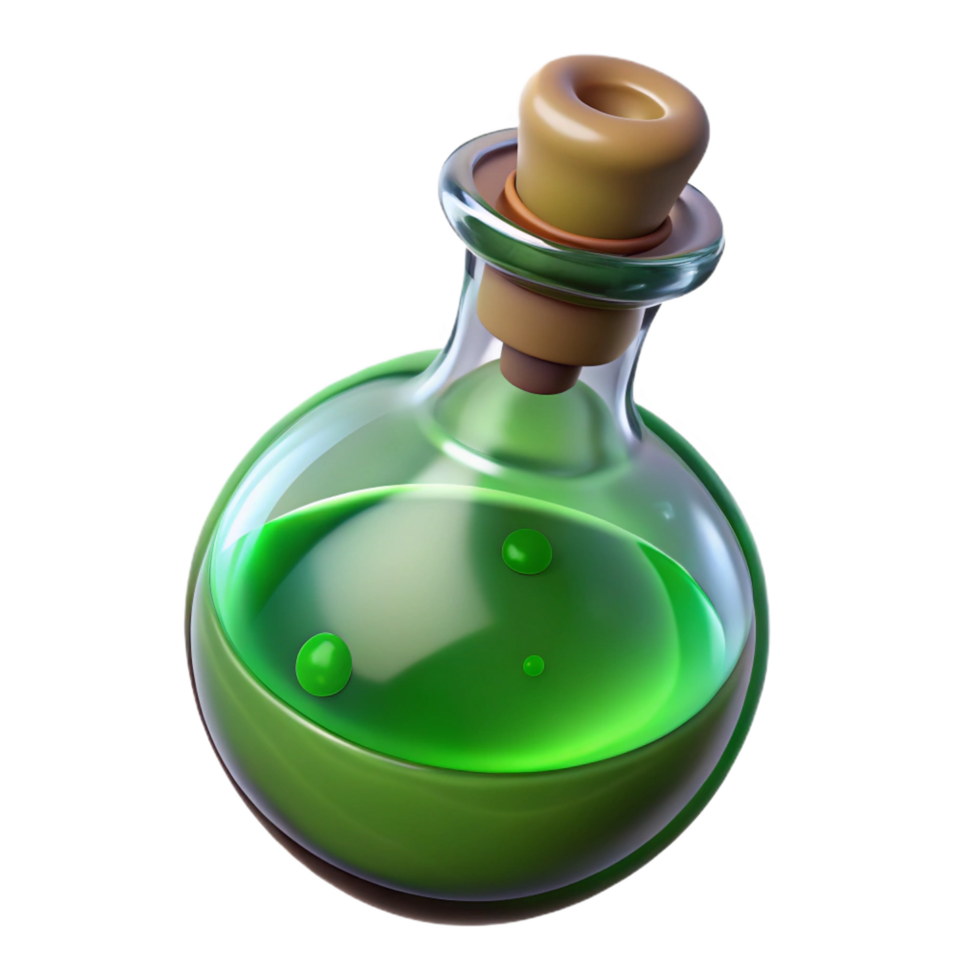 elegant artistic A magical potion bottle, filled with swirling green liquid high resolution png