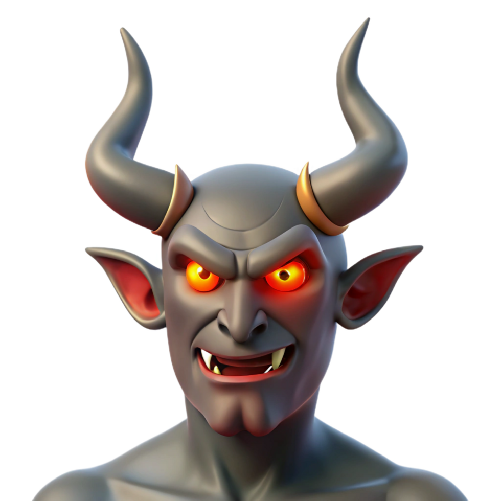 extraordinary artistic A powerful demon, horns protruding and eyes glowing red high resolution png