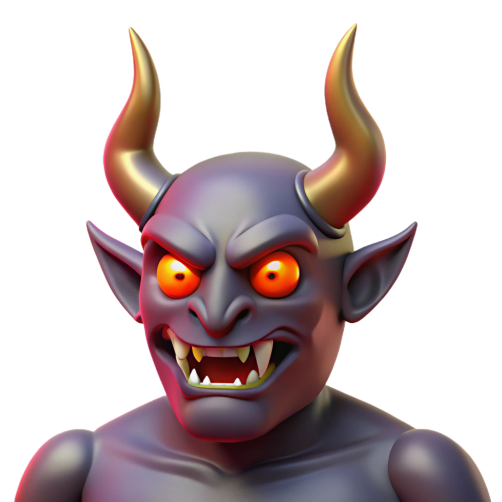 dramatic artistic A powerful demon, horns protruding and eyes glowing red 4K png