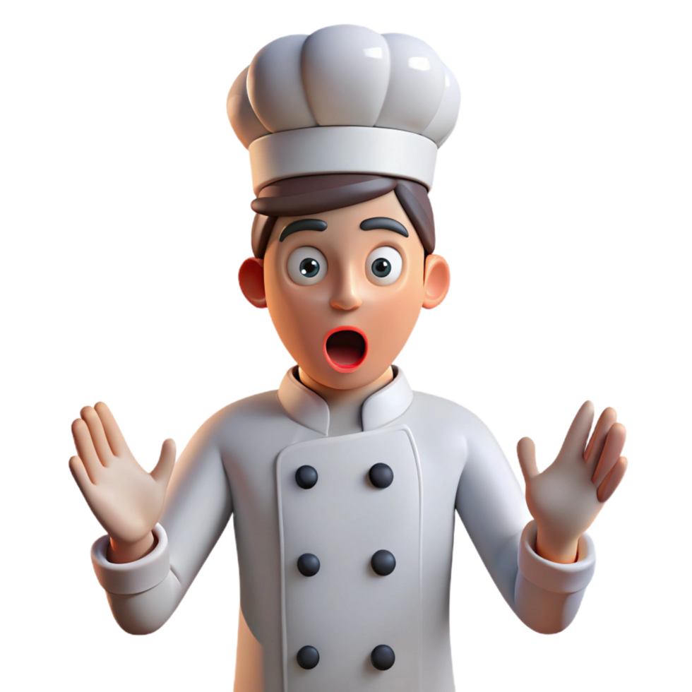 beautiful modern Surprised chef, white uniform, 4K png