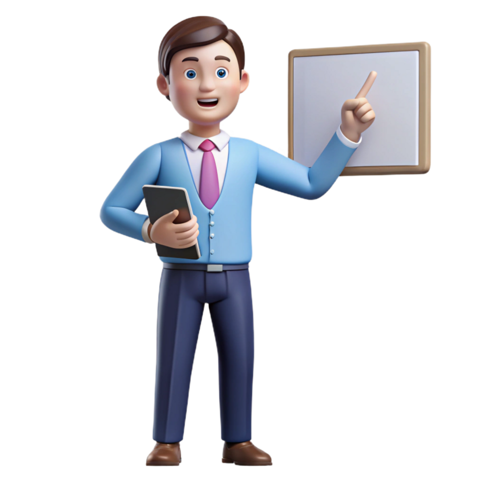 serene modern Speaking teacher, pointing, detailed png