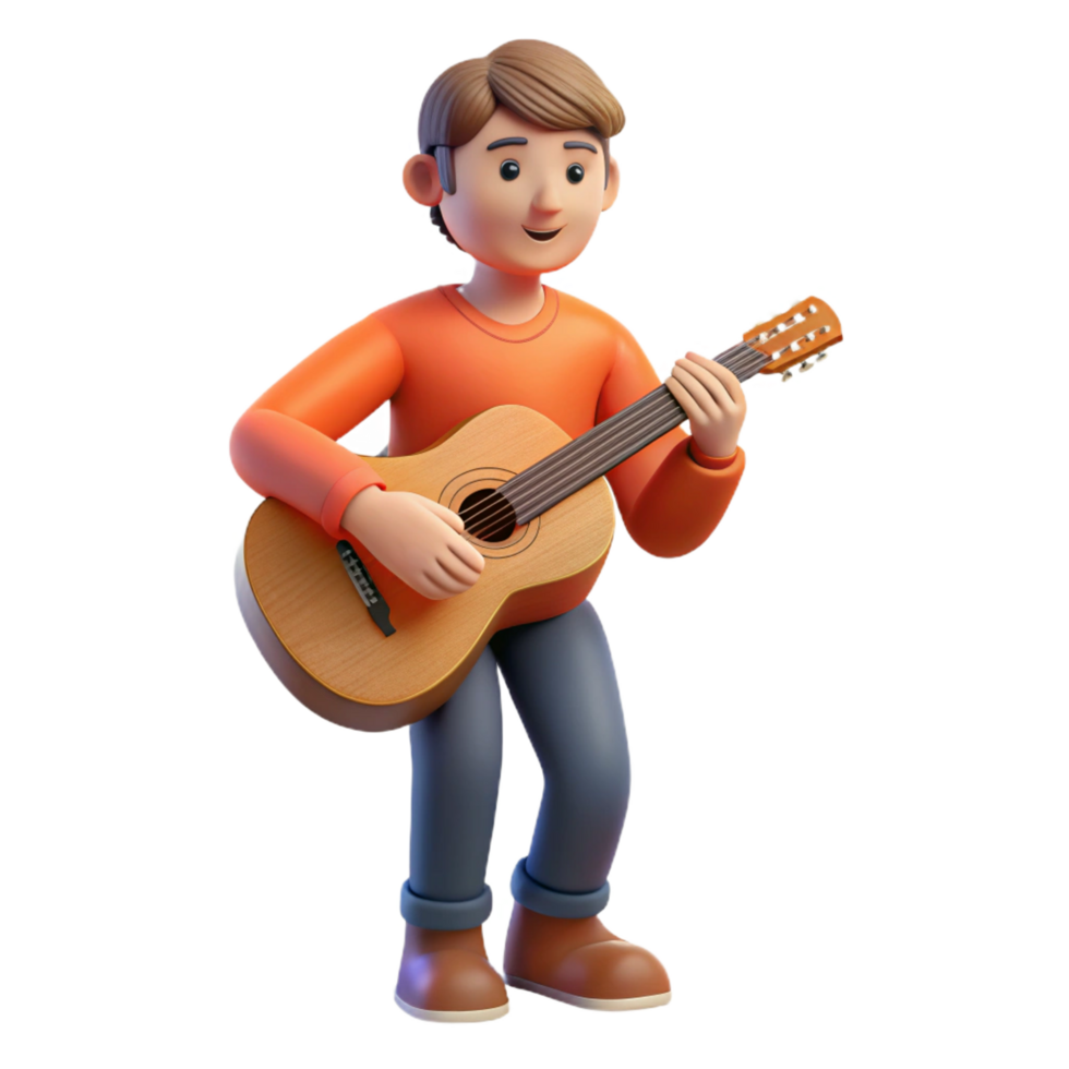 impressive artistic Playing guitarist, acoustic guitar, authentic png