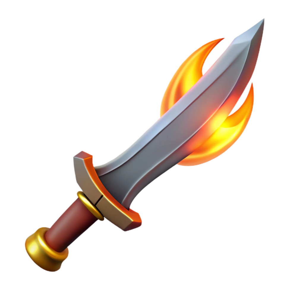 serene modern Single, enchanted sword, flames emanating from the blade exclusive png