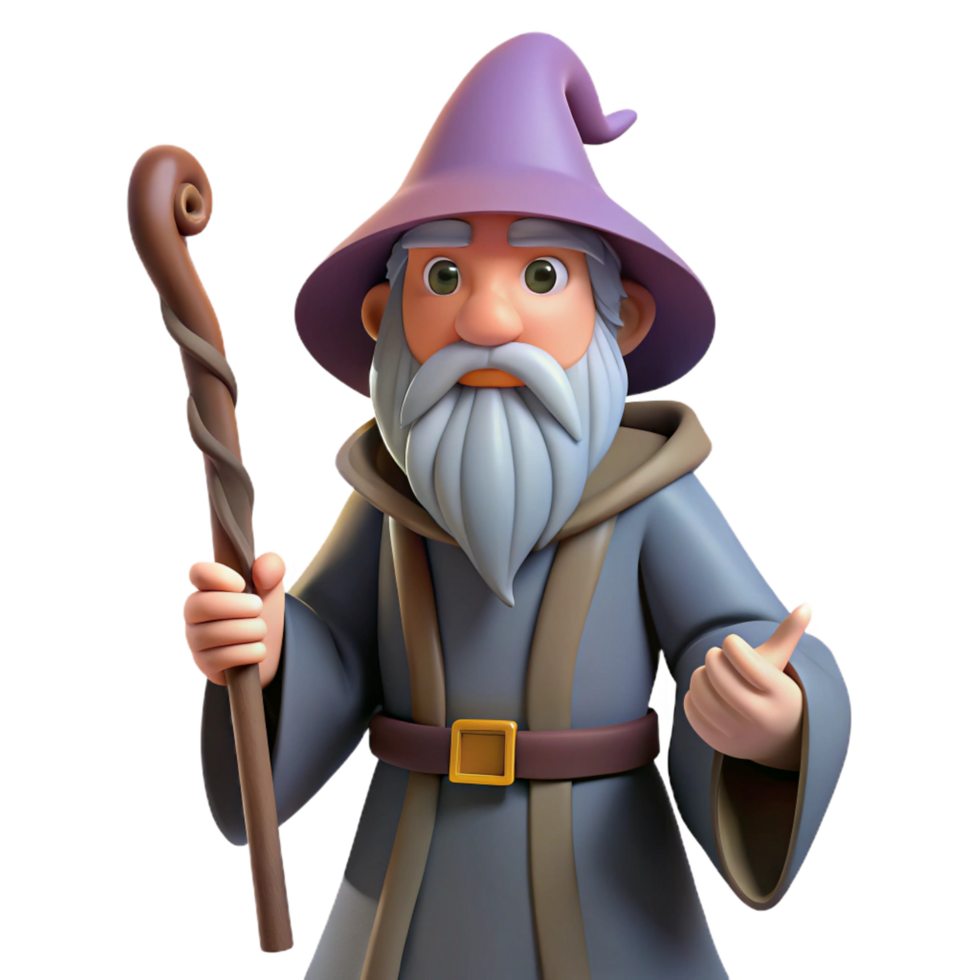 extraordinary traditional Single, wise old wizard, long beard, holding a staff exclusive png