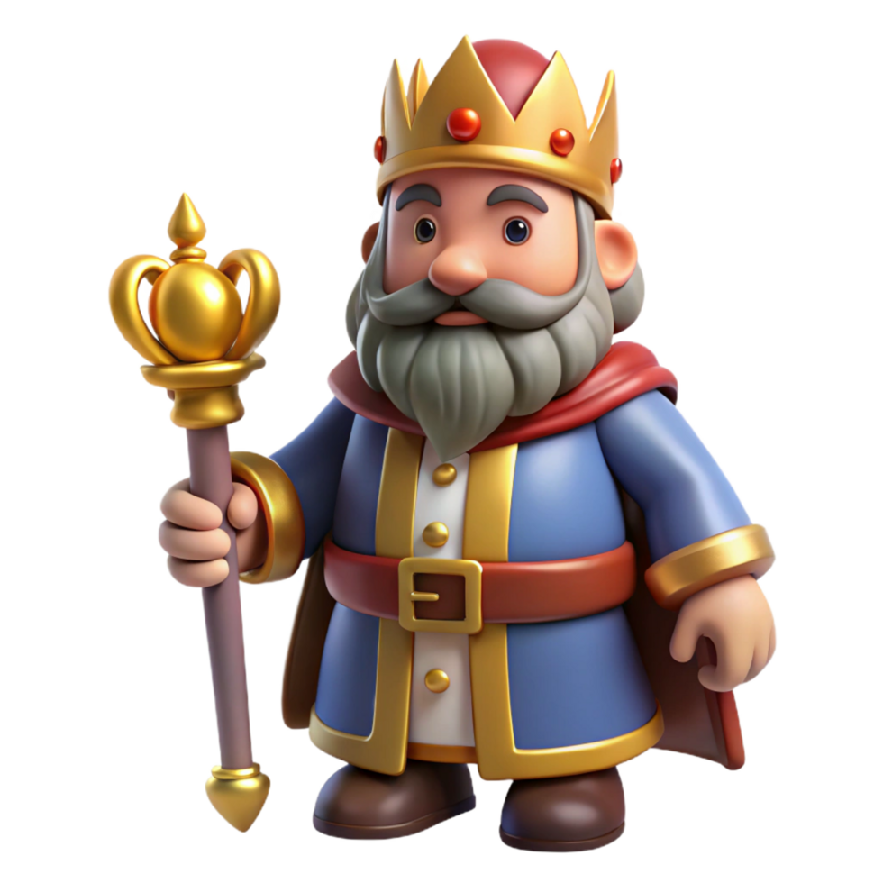 extraordinary contemporary Dwarf king, crown and beard, holding a scepter original png