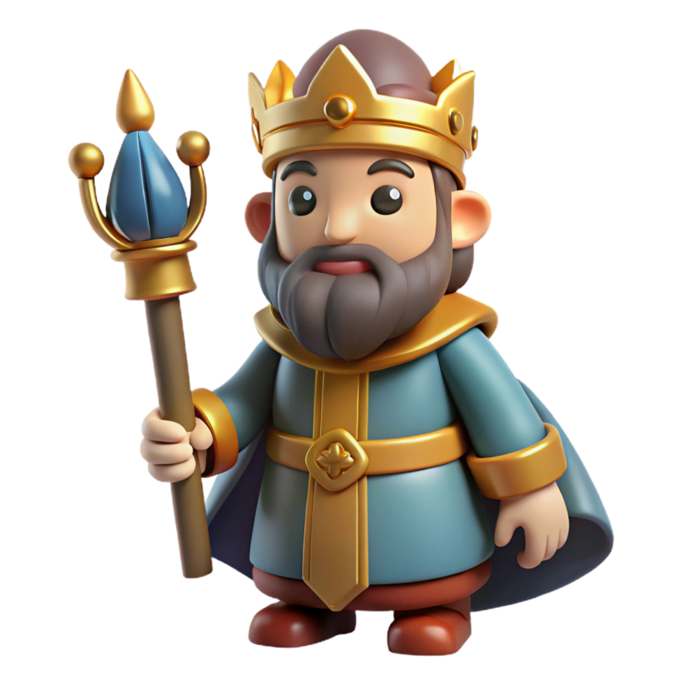 vibrant artistic Dwarf king, crown and beard, holding a scepter premium png