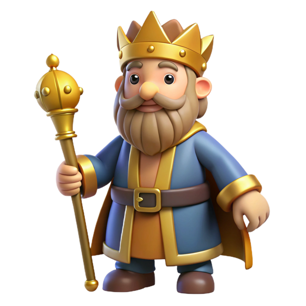 extraordinary traditional Dwarf king, crown and beard, holding a scepter high resolution png