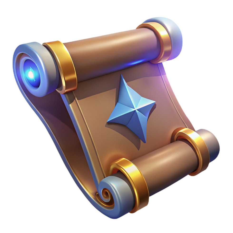 magnificent rustic Magic scroll, unfurled, glowing runes 4K png