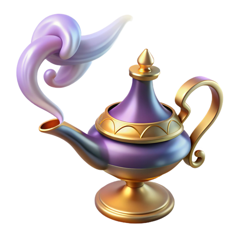 extraordinary abstract Magic lamp, ornate design, smoke emanating from spout exclusive png