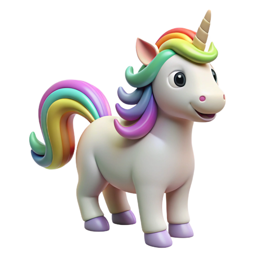 impressive rustic A playful unicorn, with a rainbow mane and tail professional png