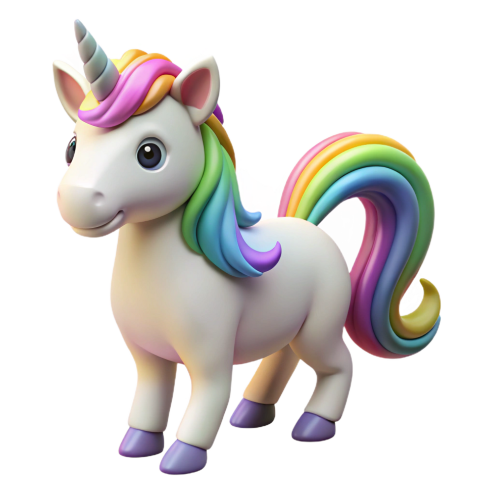 wonderful artistic A playful unicorn, with a rainbow mane and tail original png