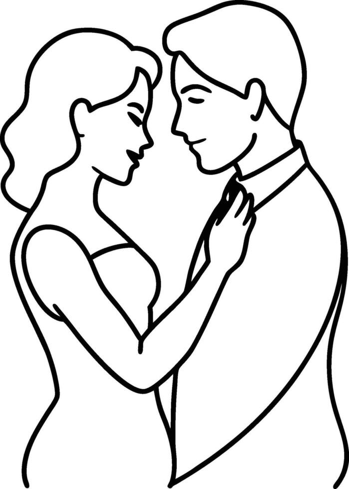 Romantic Couple Line Drawing Love Silhouette Minimalist graphics Art vector