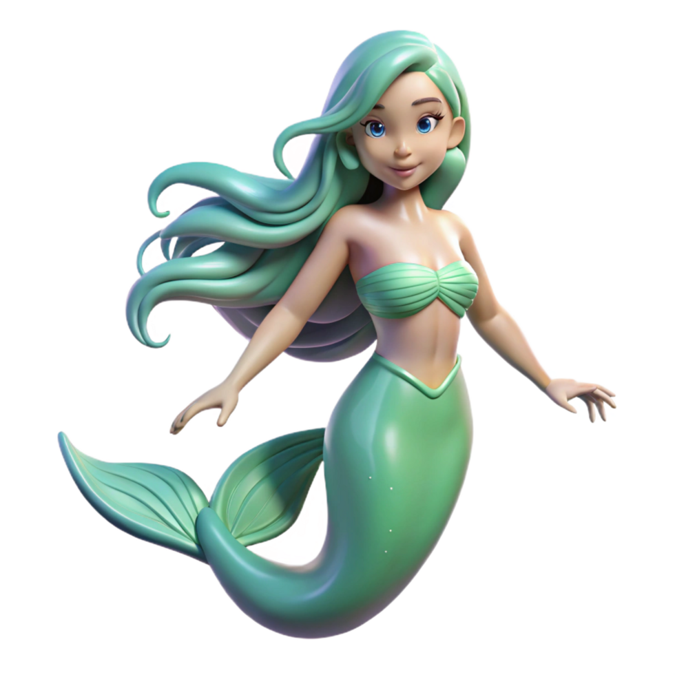 serene contemporary A beautiful mermaid, with long flowing hair premium png