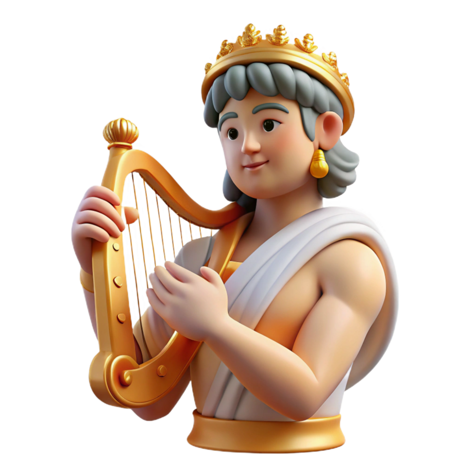 vibrant minimalist Apollo, God of Music and Poetry, playing a lyre, exclusive png