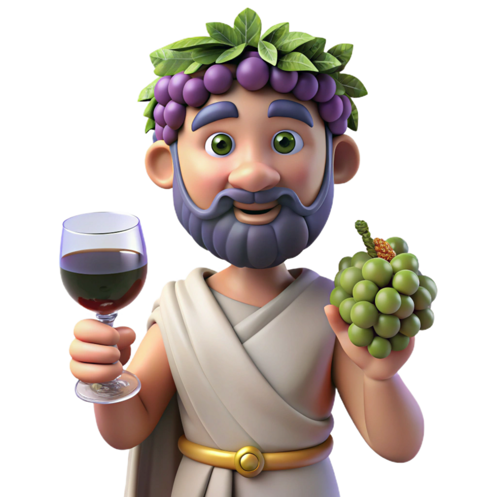 vibrant traditional Dionysus, God of Wine, with grapes and wine cup, premium png