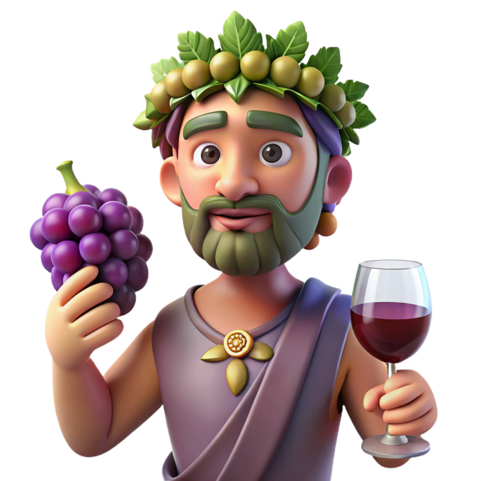 stunning minimalist Dionysus, God of Wine, with grapes and wine cup, high resolution png