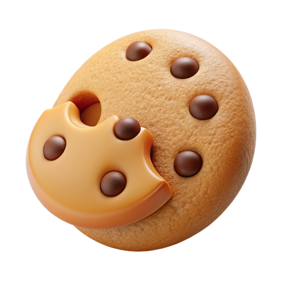 wonderful contemporary Chocolate chip cookie with a bite taken out, high quality png