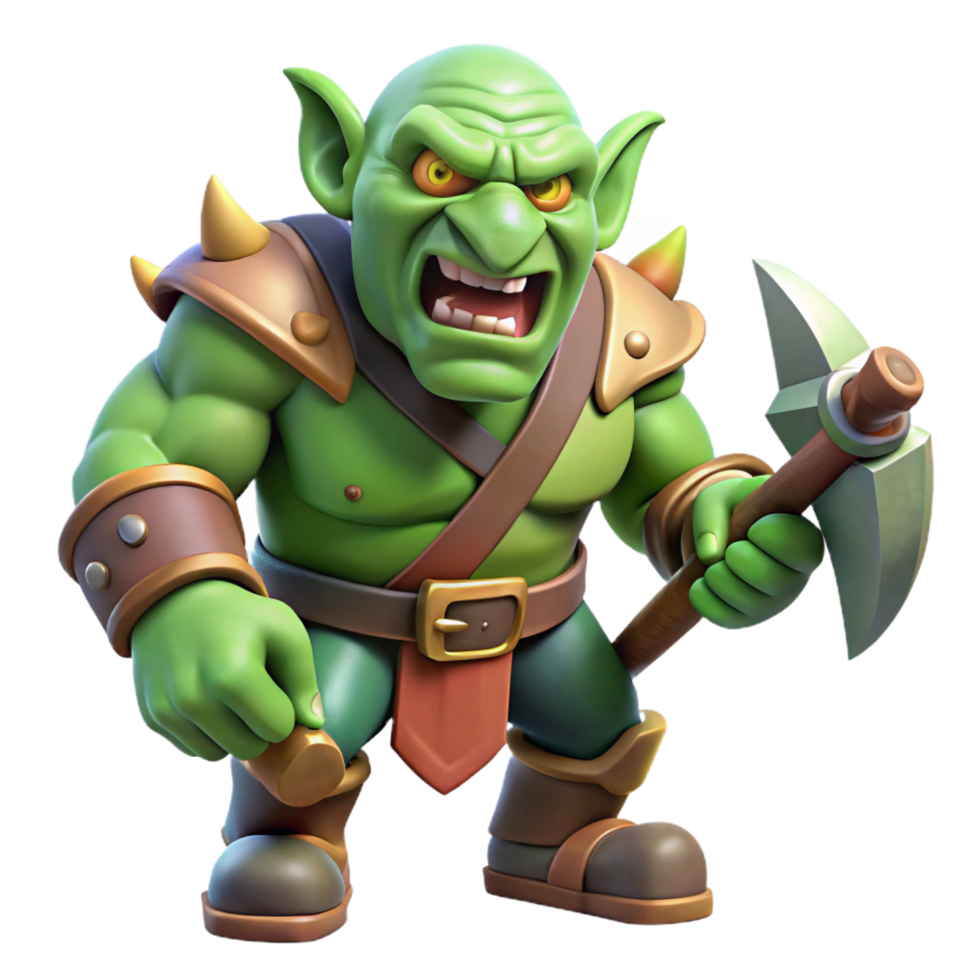 serene artistic A fierce orc warrior, holding a battle axe, snarling expression, 4K png