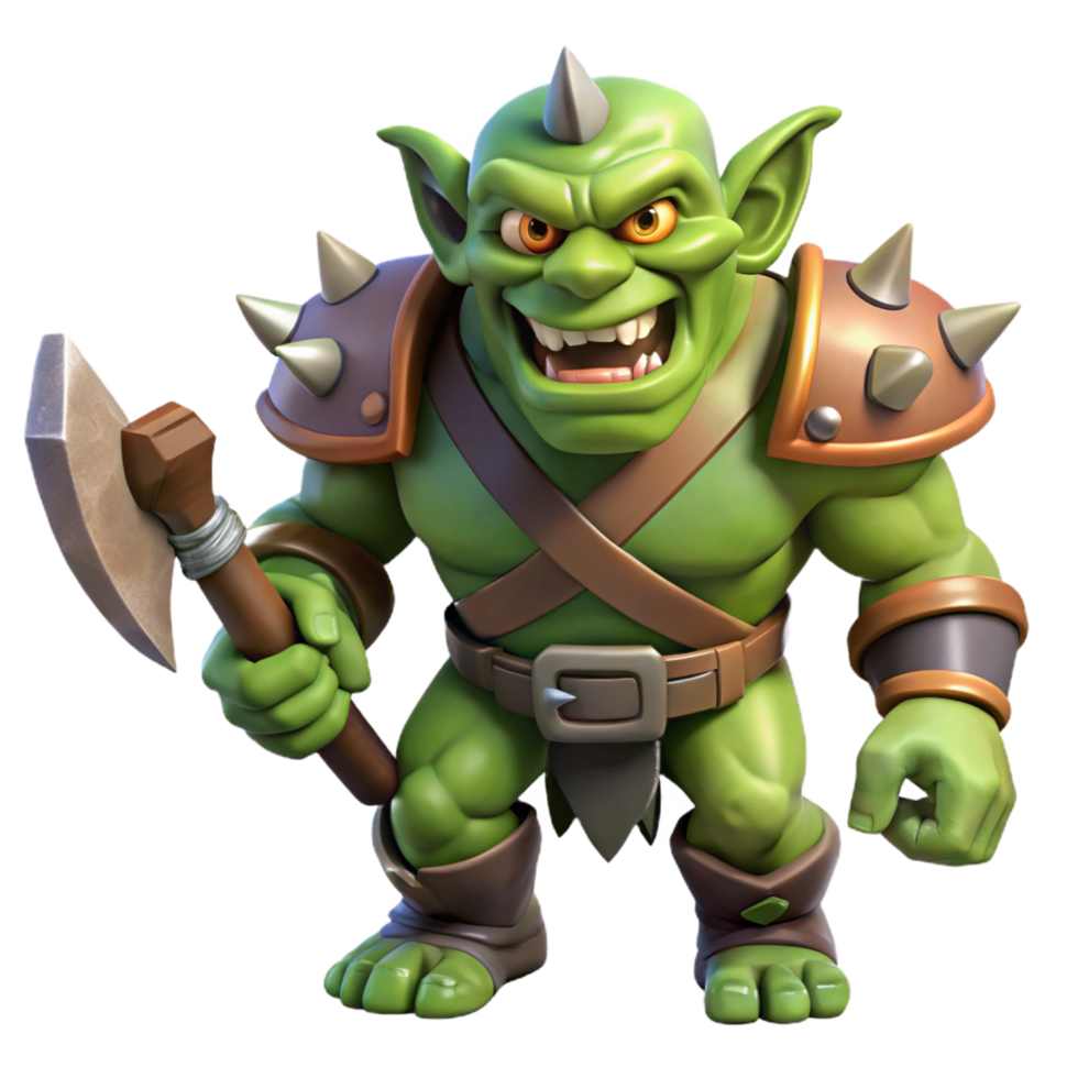 stunning vintage A fierce orc warrior, holding a battle axe, snarling expression, high resolution png