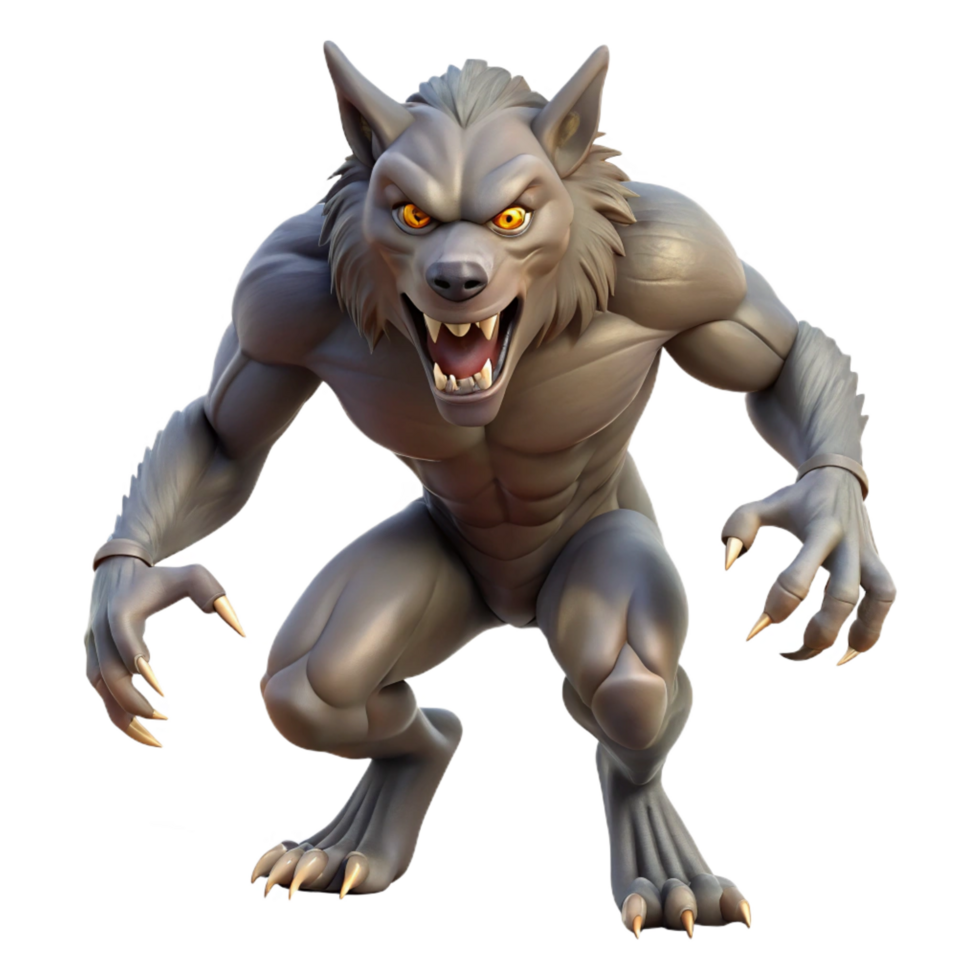 extraordinary minimalist A snarling werewolf, mid-transformation, claws extended, genuine png