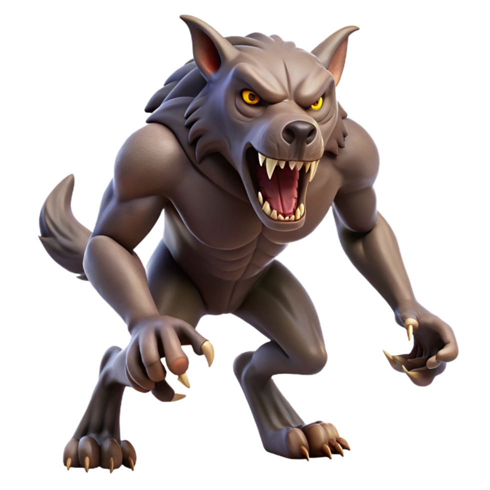 stunning contemporary A snarling werewolf, mid-transformation, claws extended, high quality png