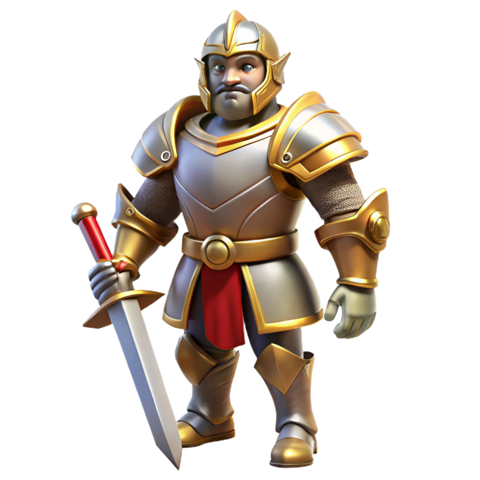 vibrant modern A proud knight, in full plate armor, holding a sword, premium png