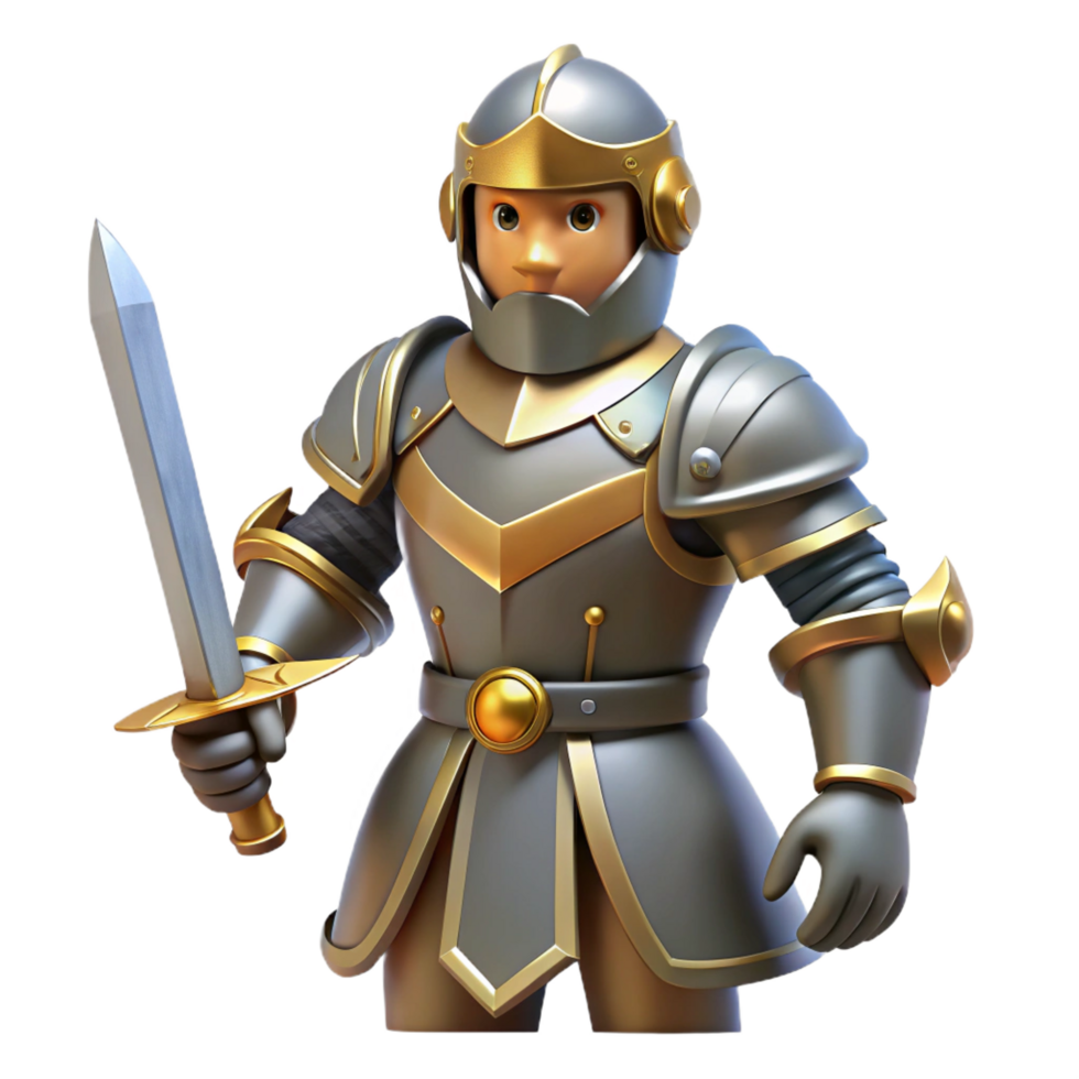 vibrant creative A proud knight, in full plate armor, holding a sword, high resolution png