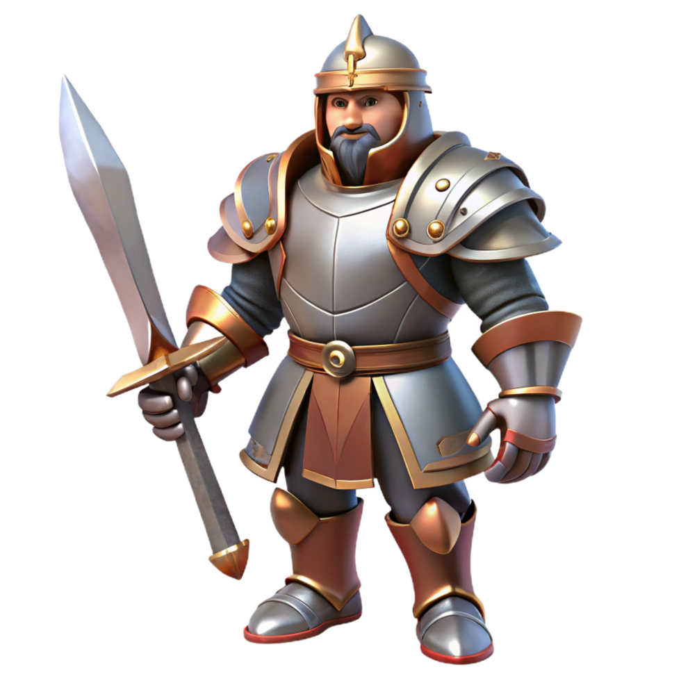 vibrant rustic A proud knight, in full plate armor, holding a sword, detailed png