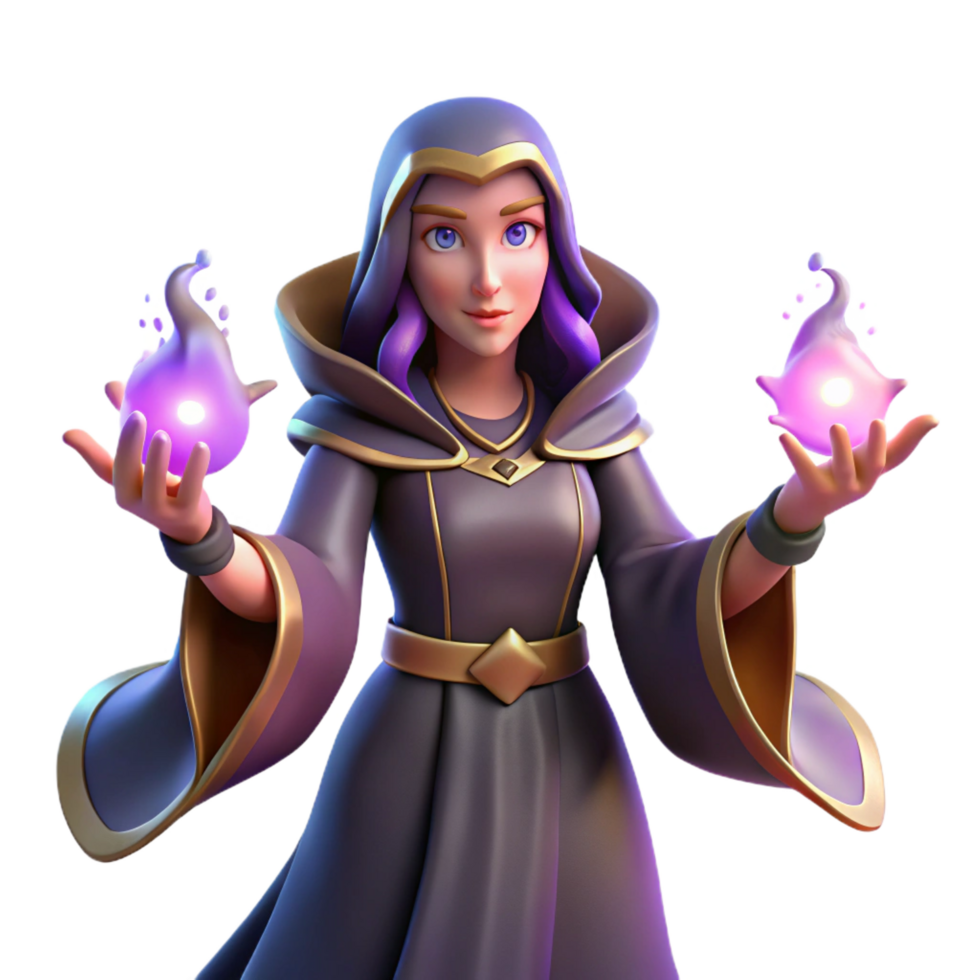 impressive modern A powerful sorceress, casting a spell, hands glowing, authentic png