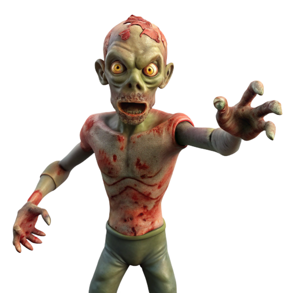 elegant minimalist A terrifying zombie, rotting flesh, outstretched arms, premium png