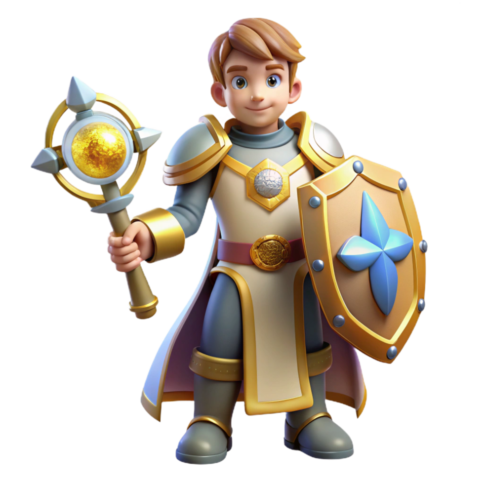 dramatic creative A powerful paladin, in shining armor, holding a holy symbol, authentic png
