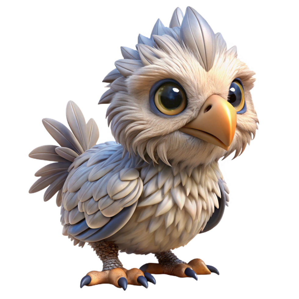 elegant artistic A majestic griffon hatchling, fluffy feathers, curious expression, 4K png