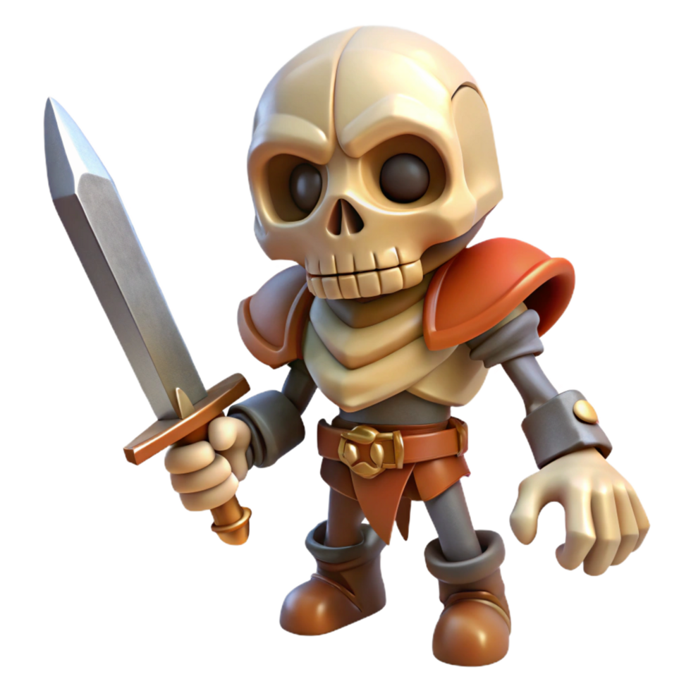 dramatic modern A terrifying skeleton warrior, holding a rusty sword, premium png