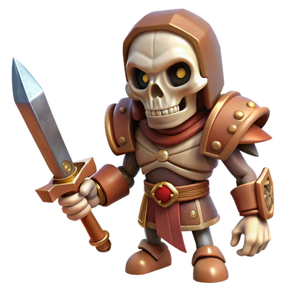 stunning artistic A terrifying skeleton warrior, holding a rusty sword, genuine png