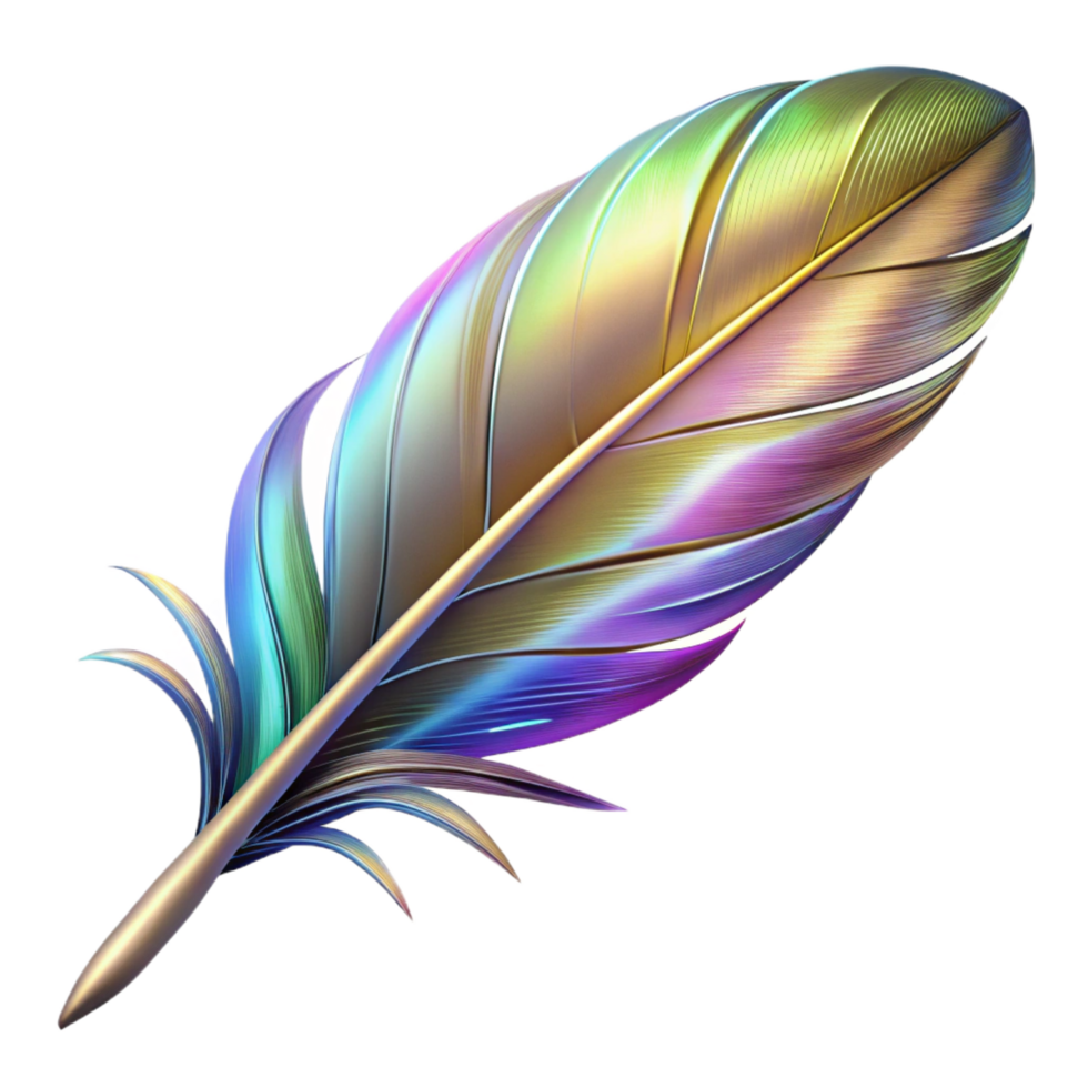 beautiful artistic A single, magical feather, shimmering with iridescent colors, professional png
