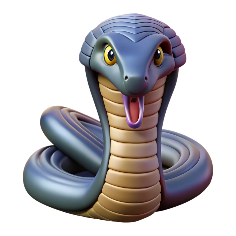 serene vintage A slithering king cobra, hood expanded professional png