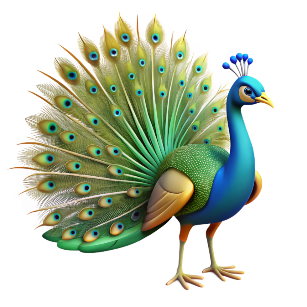 vibrant traditional A strutting peacock, tail feathers fully displayed 4K png